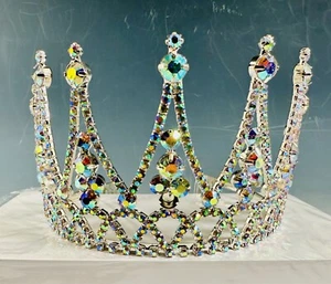 Wedding Tiara Large Pageant Crown Clear Rhinestones Crystal Party Homecoming - Picture 1 of 3