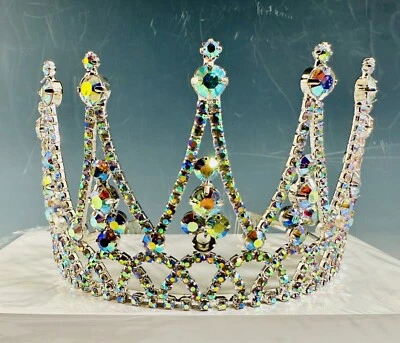 Tiara de boda grande corona de concurso diamantes de imitación transparentes cristal fiesta regreso a casa Foto 1 de 3