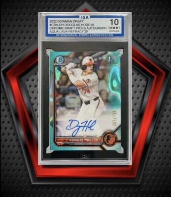 Douglas Hodo III *7/199* Auto 2022 1st Bowman Chrome Aqua Lava *ISA 10* #CDA-DH - Image 1 of 3