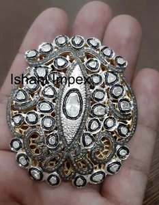 Ciondolo in argento sterling 925 con diamanti taglio rosa naturale e polki gioielli con diamanti - Foto 1 di 5