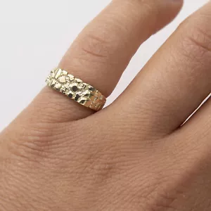 Rectangle Nugget Signet Ring Pinky Solid 10K Yellow Gold - Picture 1 of 5
