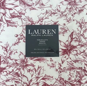Ralph Lauren Blanco con Rojo Poinsettias Mantel de Navidad 60 x 104" NUEVO Algodón - Imagen 1 de 4