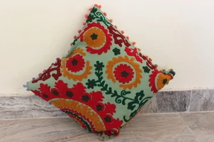 Sofa Decor Cushion Cover Suzani Hand Embroidery Uzbekistan Pillow Cases Indian - Picture 1 of 3