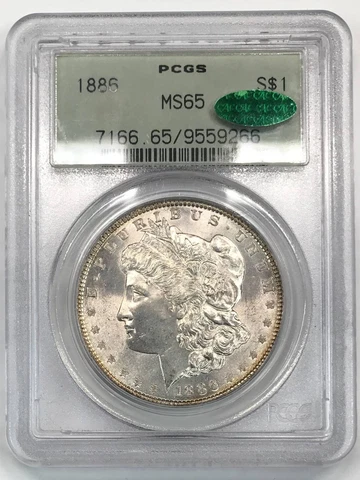 1886 P Morgan Silver Dollar PCGS MS-65 CAC - Old Green Holder (OGH) Cover