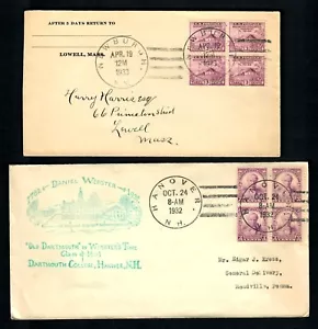 PHy 2 Covers F.D.C. 1932-1933 Scott # 725 & 727 Blocks of 4 - Picture 1 of 2