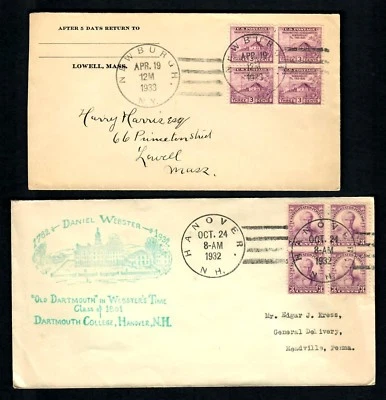 PHy 2 Covers F.D.C. 1932-1933 Scott # 725 & 727 Blocks of 4 - Image 1 of 2