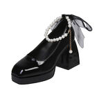 Women's Platform Pumps Pearl Chain Ankle Strap Bowknot Lolita Mary Jane Shoes