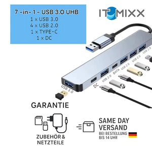 Hub USB-C 7 en 1 con USB 3.0 y función de carga DC estación de acoplamiento d... - Imagen 1 de 2