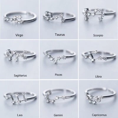 Silver Color 12 Constellations Zodiac SignOpen Opening Ring Women Jewelry Gift - Image 1 of 4