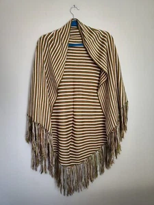 Vintage Retro Striped Shawl Wrap Fringed Multicolor Women's Retro Poncho - Picture 1 of 9