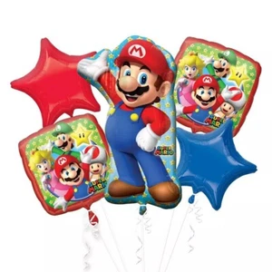 5 Piece Super Mario Brothers Foil Balloon Bouquet Party Decorating Supplie - Picture 1 of 1