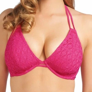 Freya Spirit Bikini Oberteil Hot Pink Größe 32D Bügel Neckholder Häkel 3903 - Bild 1 von 12