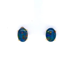 14KT YELLOW GOLD DOUBLET OPAL STUD EARRINGS 1.3 GRAMS - Picture 1 of 3