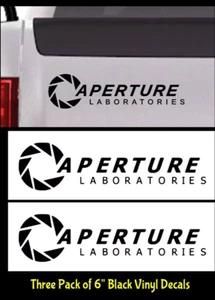 Aperture Laboratories Portal Game Three 6" BLACK Vinyl Decals Car Truck Bumper - Picture 1 of 2