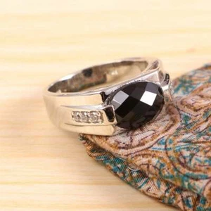 Natürlicher schwarzer Spinell Ring Statement 925 Sterling Silber Herren Damen Tribal Boho - Bild 1 von 2