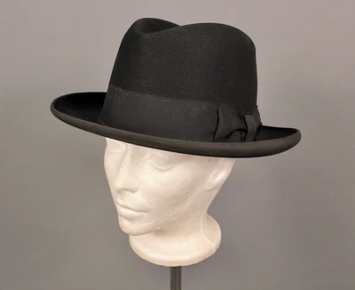 Men's VTG 1930s Black Homburg Fedora / Hat Sz 7 1/4 30s - Image 1 of 4