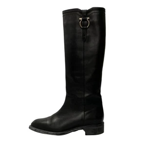 Auth Salvatore Ferragamo - Black Leather Women's Boots - Picture 1 of 7