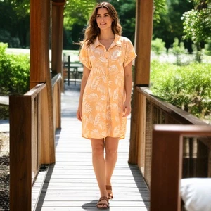 Faherty Leinenmischung Kleid S Palmenmuster Hana Kurzarm Strand Küste Sommer - Bild 1 von 22