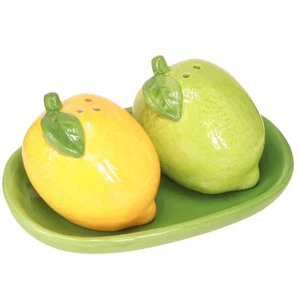 Keramik Salz- Pfefferstreuer Set Zitrone Limette Tischdeko 13×8cm - Bild 1 von 3