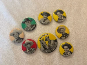 Vintage Menge 8 Cowboy Roy Rogers Hop along Cassidy Pinback Knöpfe Exc Original NR - Bild 1 von 12