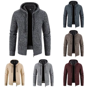 Knit Sweater Jacket Hooded Cardigan Classic Theme Long Sleeve Polyester Fabric - Picture 1 of 24