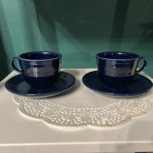 Fiestaware Kobaltblau Tasse & Untertasse - Homer Laughlin Kaffee Tee Set x 2 - Bild 1 von 8