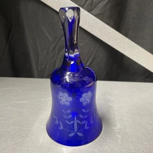 Vintage BOHEMIAN FLORAL ~ Cobalt Blue Bell ~ 5 1/2" - Picture 1 of 4