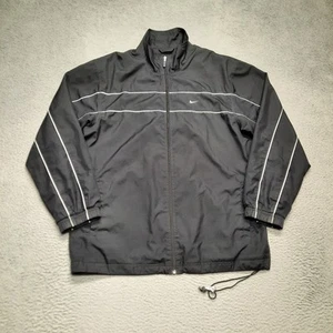 VINTAGE 90s Nike Jacket Windbreaker Mens Size Large Black Grey Lined Full Zip - Picture 1 of 10