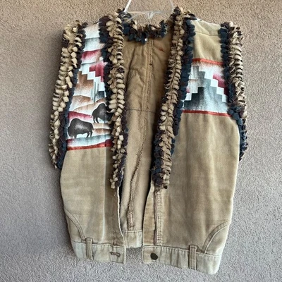 Chaleco Western Vintage Seruchi Azul Jean Abotonado Jean Encaje Acentos Para Mujer’s S Foto 1 de 4