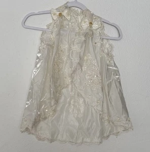 Vintage Baby Christening Gown Robe Cape Ivory Lace Pearls Bows - Picture 1 of 10