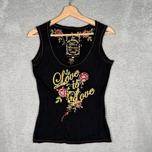 Johnny Was Brown Sleeveless Embroidered Scoop Neck Shirt Love Is Love XS - Picture 1 of 14