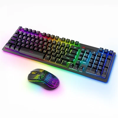 Rechargeable Wireless Keyboard and Mouse Gaming Combo Set RGB Backlit Light up A - Image 1 of 4