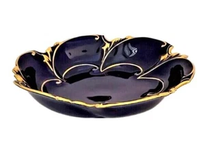 Vtg. Jlmenau Graf Von Henneberg Cobalt Blue And Gold Porcelain Bowl 1949 Germany - Picture 1 of 5