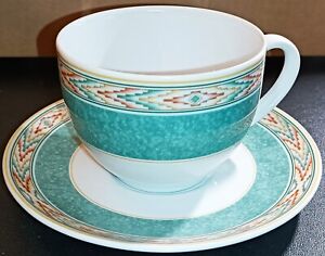 Retro Vintage Porcelain Wedgwood Home Aztec Design Coffee Tea Cup & Saucer 1995