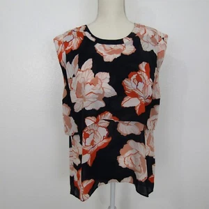 Cabi Top Shirt Bluse Pullover Rundhals Damen M dunkelblau orange Blumen transparent - Bild 1 von 11