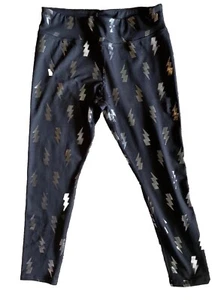 Athletic Works Girls L (10-12) Plus Black Leggings Gold Lightning Bolt Design - Picture 1 of 6