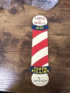 Arte popular retro/primitivo plano de madera pintado a mano poste de peluquero y letrero de denística - Imagen 1 de 4