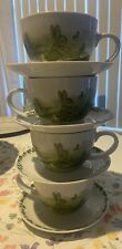 Peter Rabbit Beatrix Potter Bunny Green Ceramic Set Of 4 Teacups & Saucers Set