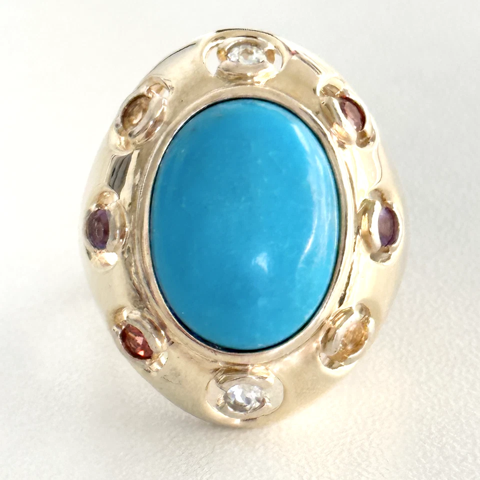 Ross Simons 925 Sterling Silver Vermeil Turquoise Multi Gemstone Ring Size 6.75 - Image 1 of 4