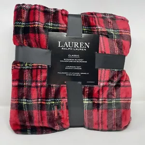 Lauren Ralph Lauren Micromink Plush 90"X90" FULL/QUEEN Blanket Plaid Red/Black - Picture 1 of 5