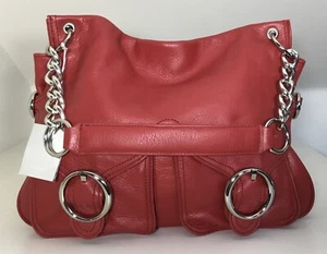 Oroton Red Hobo Bag Pebbled Leather Silver Hardware Chain Strap BNWT RRP $545 ❤️ - Picture 1 of 15