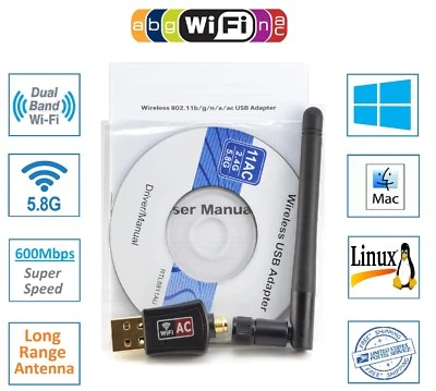 600Mbps GENUINE REALTEK WiFi Dual Band Wireless 5Ghz Network Adapter w/ Antenna - Image 1 of 4