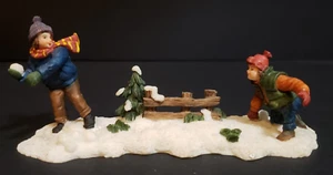 Holiday Time Santas Workbench Christmas Village Boys Snowball Fight Playing Snow - Picture 1 of 9