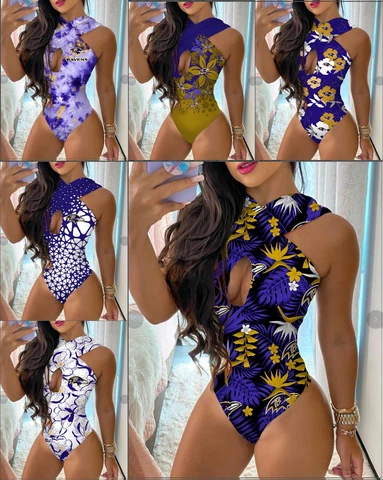 Baltimore Ravens One Piece Halter Neck Bathing Suit Cutout Swimsuit Fans Gift Cover