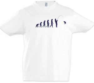Fishing Evolution Boys T-Shirt Fun Fish Sea River Angler Rod and Line Darwin - Picture 1 of 1