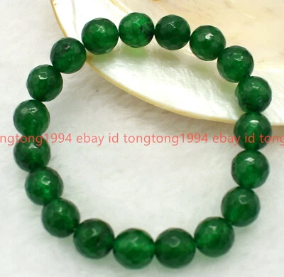 Facettiert 6/8/10/12mm Grün Jade Runde Edelstein Perlen Armband 19cm - Bild 1 von 4