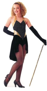 Midnight Blues Child Large Dance Costume Black Skirted Tux Leotard & Gloves New - Picture 1 of 7