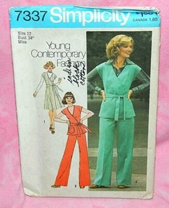 Uncut Simplicity Misses Sz 12 Front Wrap Jumper Dress, Top & Pants Pattern 7337 - Picture 1 of 2