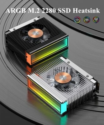 ARGB M.2 2280 SSD Heatsink Aluminum Alloy M2 SSD Radiator With 50MM PWM Dual Fan - Image 1 of 4