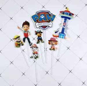 PAW PATROL CAKE TOPPERS 7PCS BIRTHDAY PARTY CUPCAKE PICKS CAKE DECORATION - Picture 1 of 1